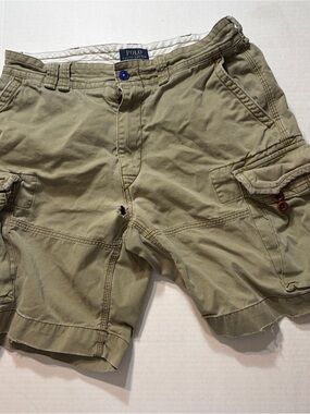 Polo Ralph Lauren CARGO Shorts 34" OLIVE Distressed Cotton PRL Mens Holes SOFT